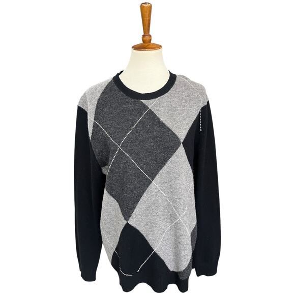 Express 100% Lambswool Checkered Panel Men's Sweater Size Large - Picture 1 of 7